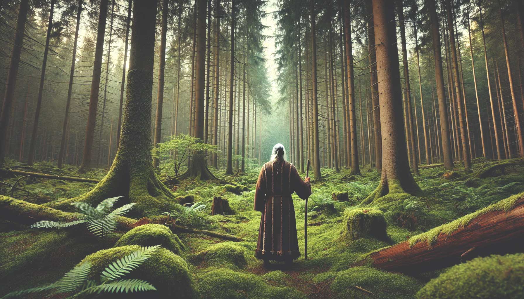 Ein alter Druide im Wald