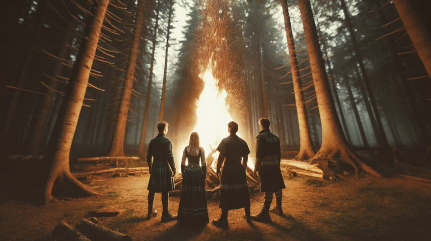 Der Druidenzirkel versammelt um ein Ritualfeuer