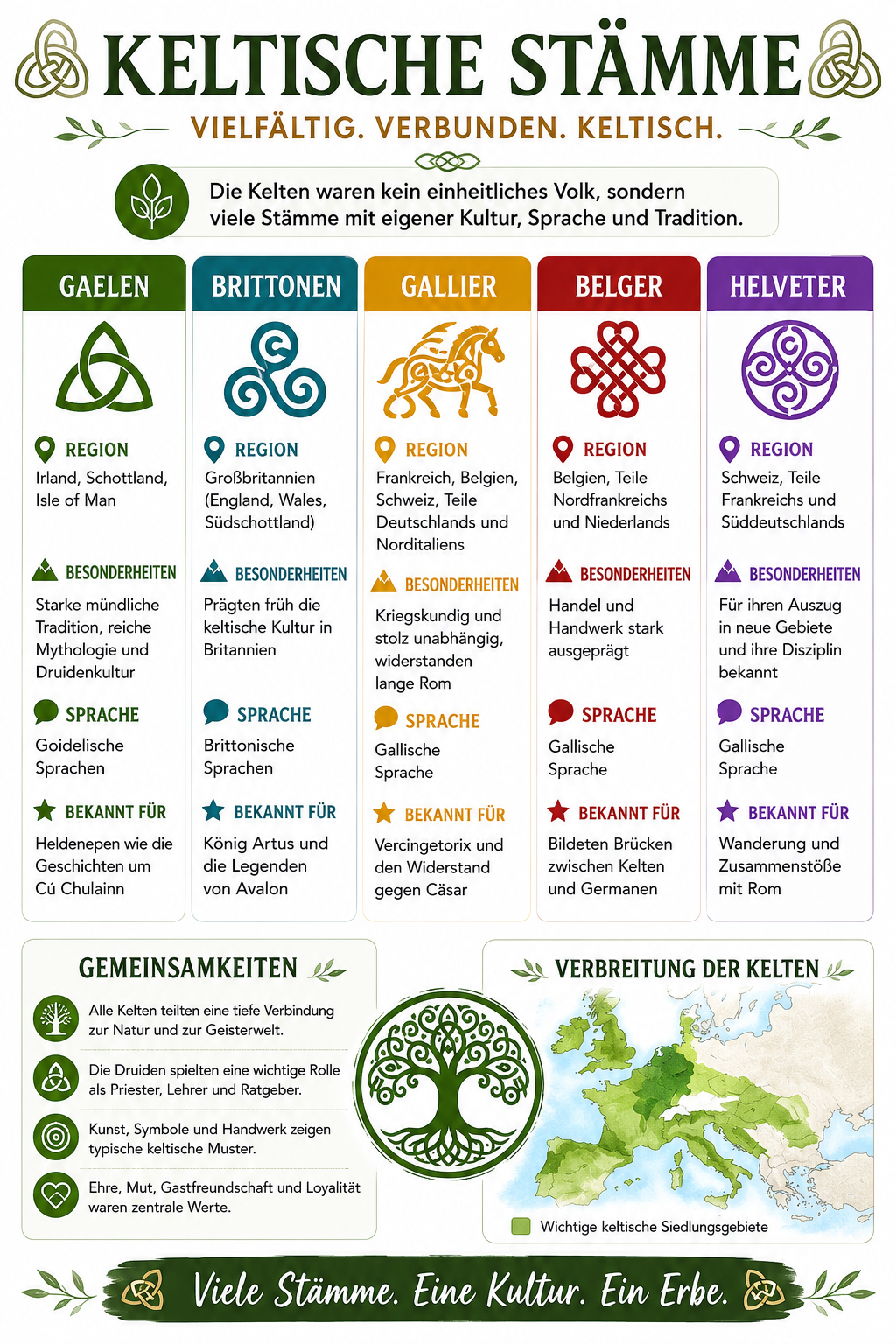 Besonderheiten, Sprache und Region von Gaelen, Brittonen, Gallier, Belger und Helveter